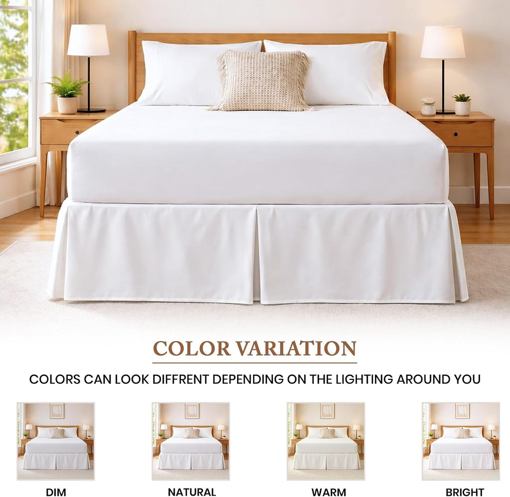 Dee's Collection Queen Size Bed Skirt 15" Drop Hotel Quality Pleated Dust Ruffle with Platform Style Secure Fit