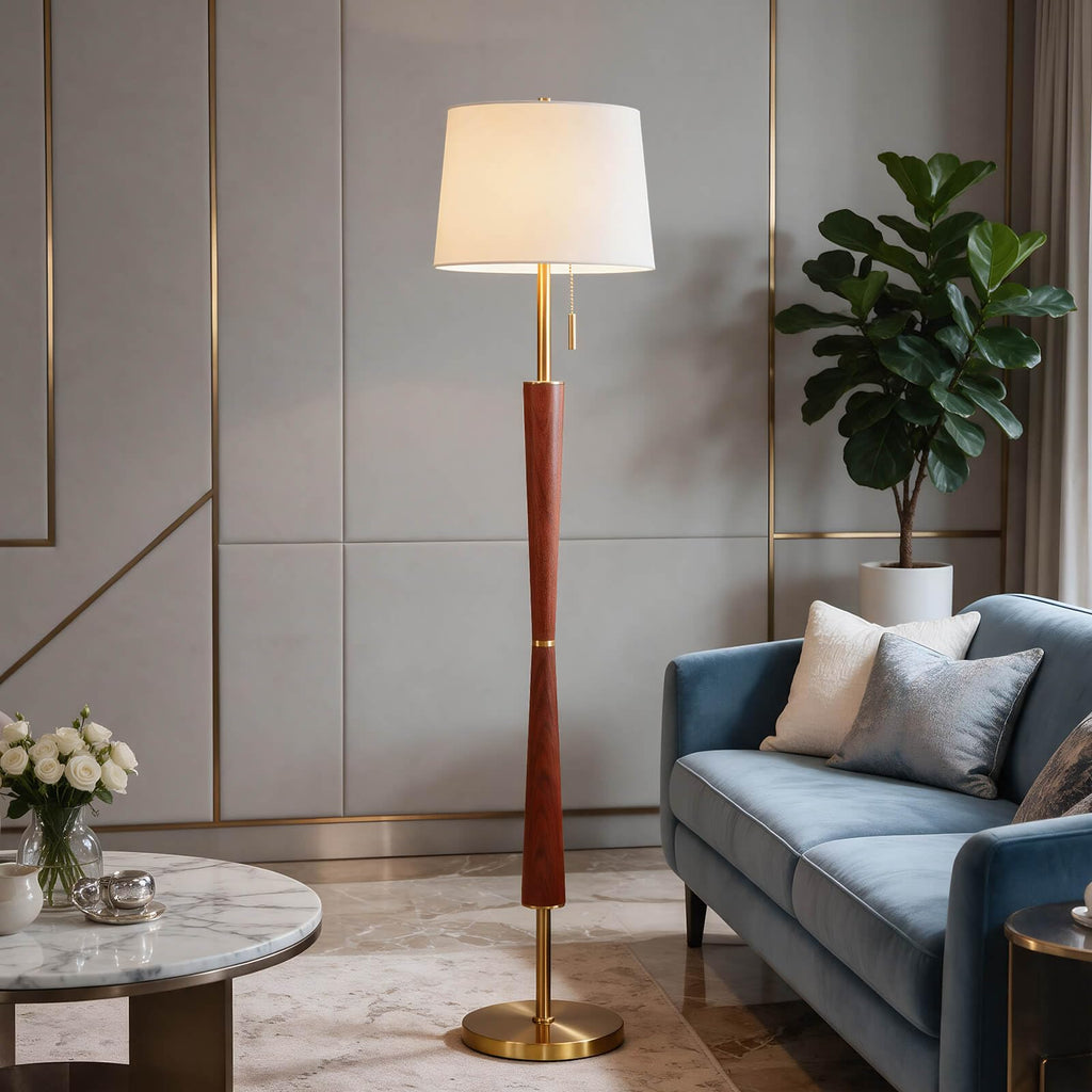62" Mid Century Modern Floor Lamp, 3 Brightness Levels, Solid Wood