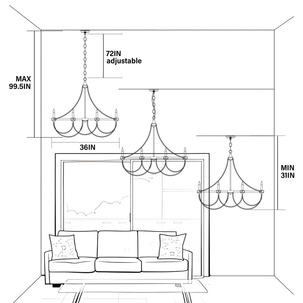 10-Lights Wood Bead Chandelier:Farmhouse Boho Pendant Light Fixture Black