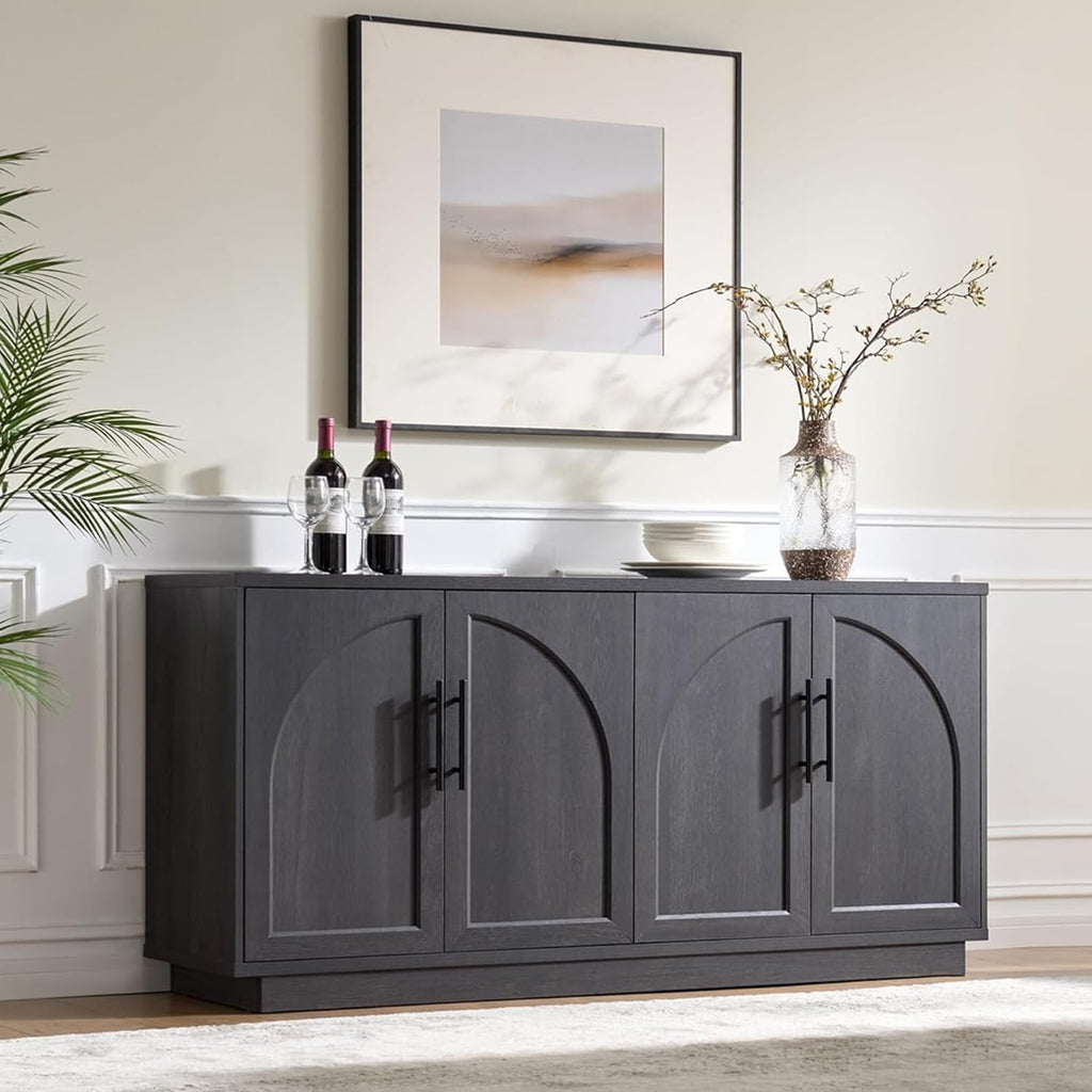 Buffet Cabinet with Storage, 59'' Modern Arched Sideboard Cabinet w/Adjustable Shelves, Wood Media TV Console Table