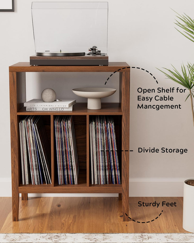 Record Player Stand Set of 2 with Vinyl Record Storage Holds up to 180 Albums, Large Turntable Stand Dispaly Table