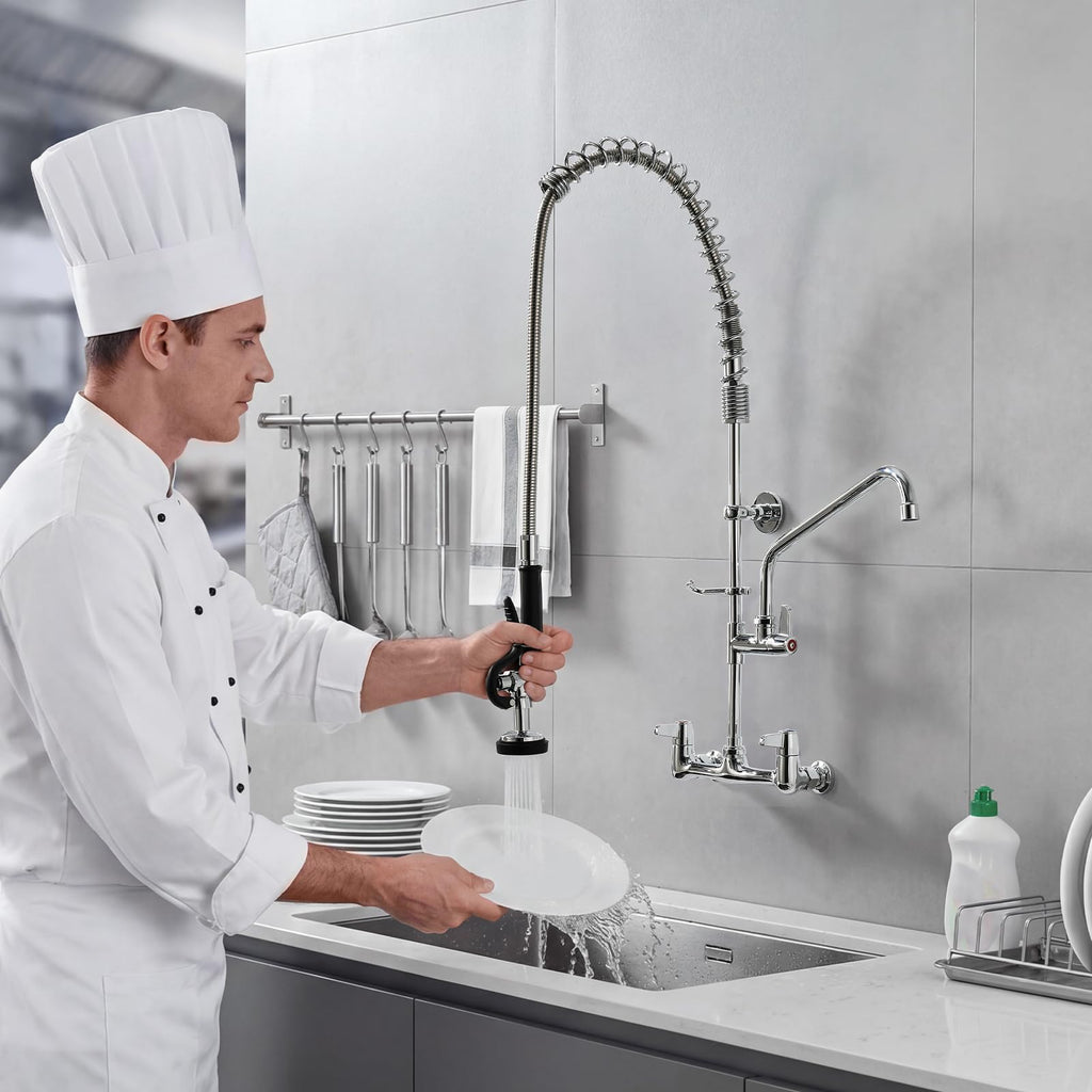 36" Commercial Sink Faucet Wall Mount with Pre-Rinse Sprayer