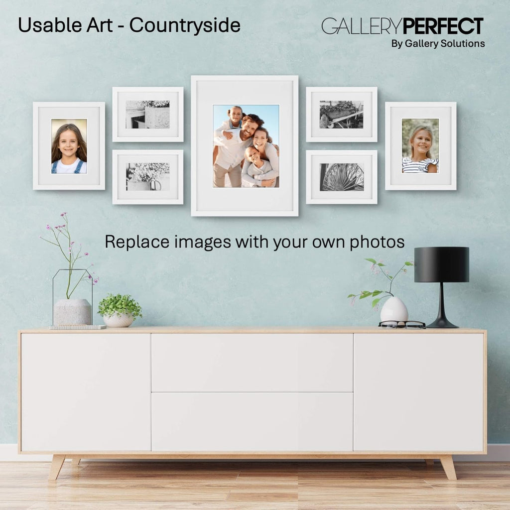 Multi-Size Picture Frame Set 7 Pack, White Gallery Wall Frames with Hanging Hardware, Clear Glass - One 12x16, Two