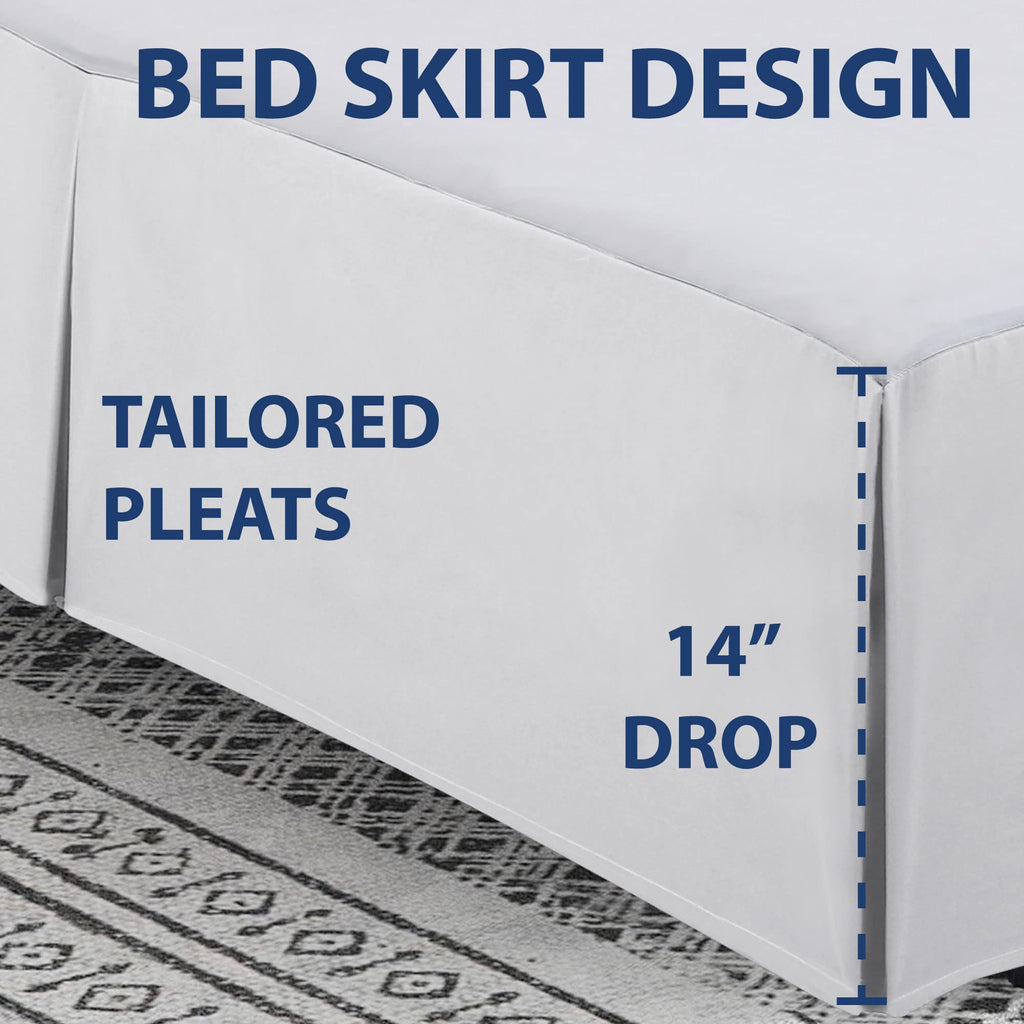 Queen Tailored Pleated Bed Skirt, 14" Drop, White