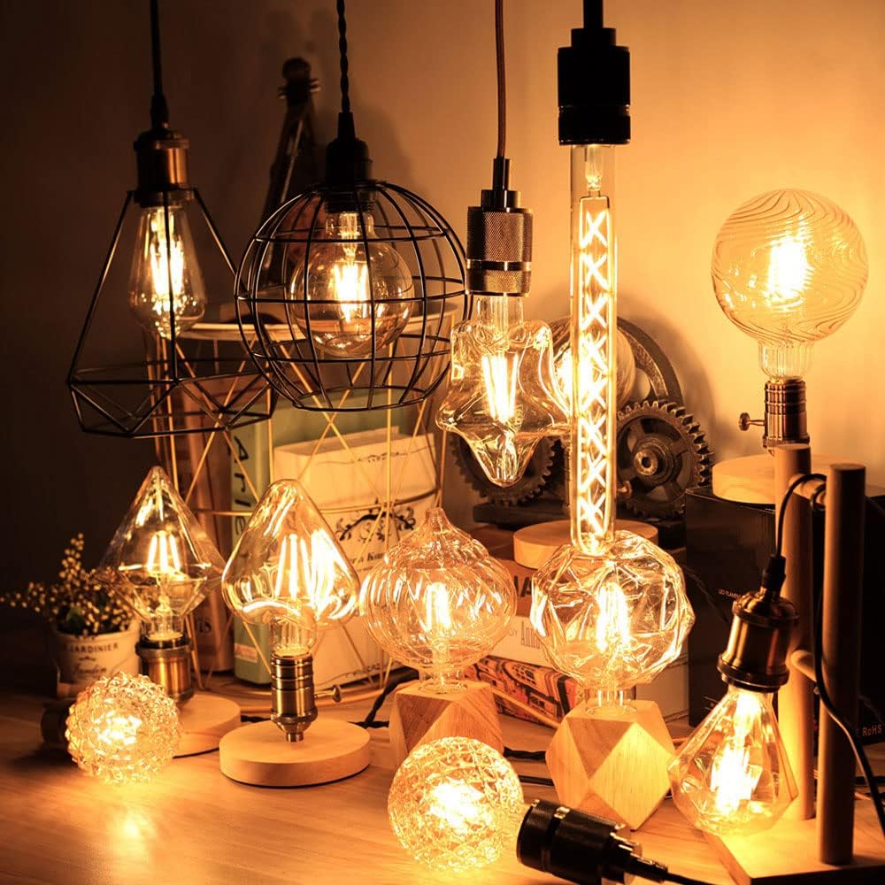 G95 Pineapple Decorative Edison Light Bulbs (2-Pack) 4W E26 LED Filaments Light Bulbs 40W Equivalent E26 Base Amber