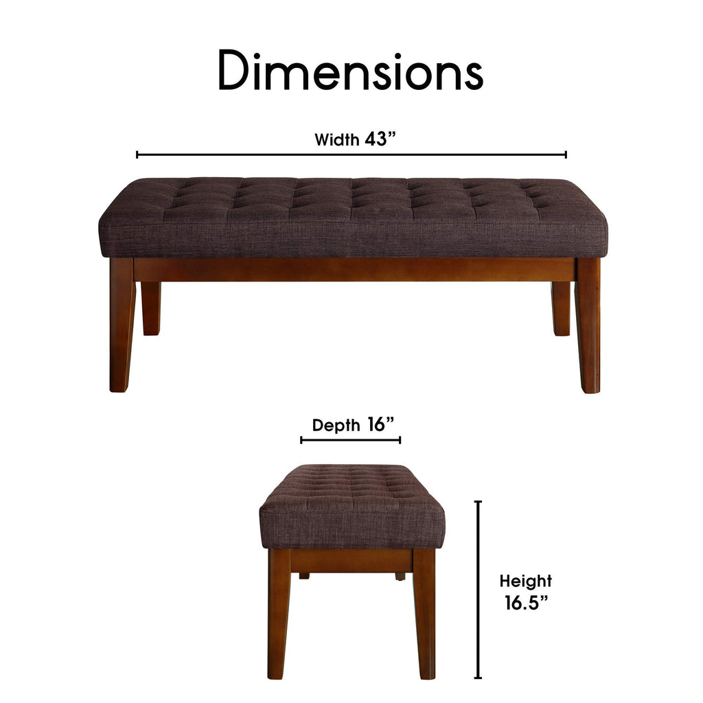 Claire Button Tufted Upholstered Bedroom Bench, Modern Fabric Padded Ottoman with Wooden Legs, Dark Brown