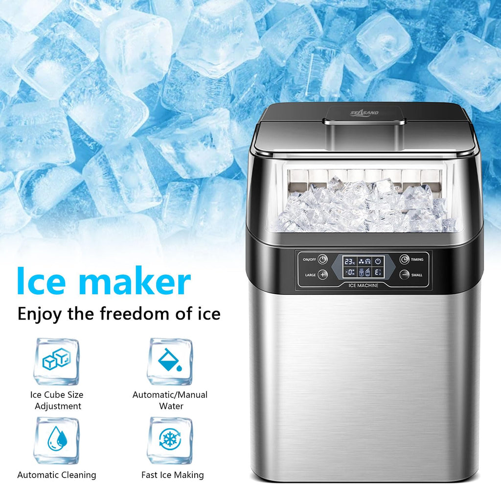 Ice Maker Countertop, 2 Ways to Add Water, 33lbs/24Hrs, 24 Pcs Ready in 13 Mins, Auto-Cleaning Portable Ice Maker