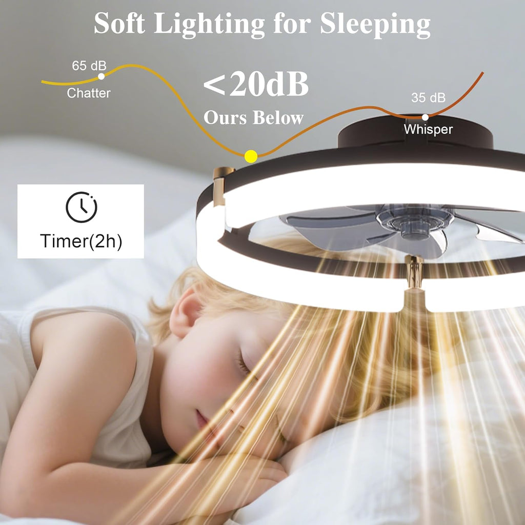 Smart Ceiling Fans with Lights Remote - 20'' WiFi Alexa Flush Mount Low Profile Modern Ceiling Fans - Stepless Color