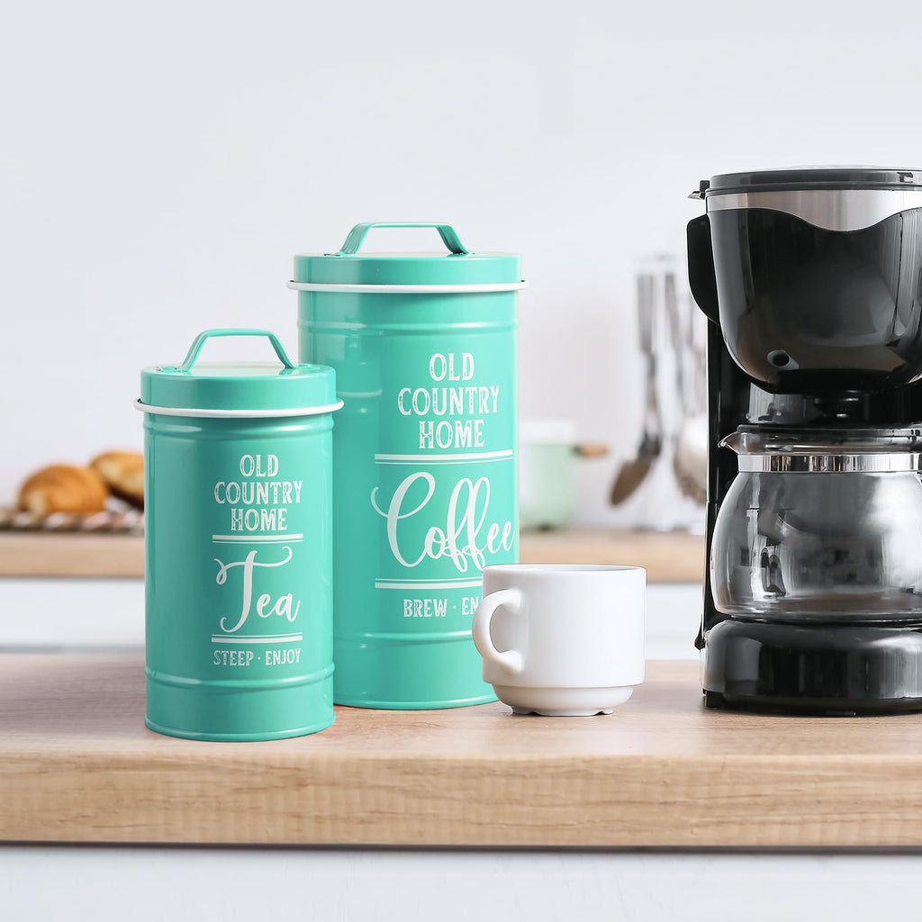 Teal Canisters Counter, Airtight Kitchen Canisters for Countertop, Flour and Sugar Containers, Tea Coffee Sugar