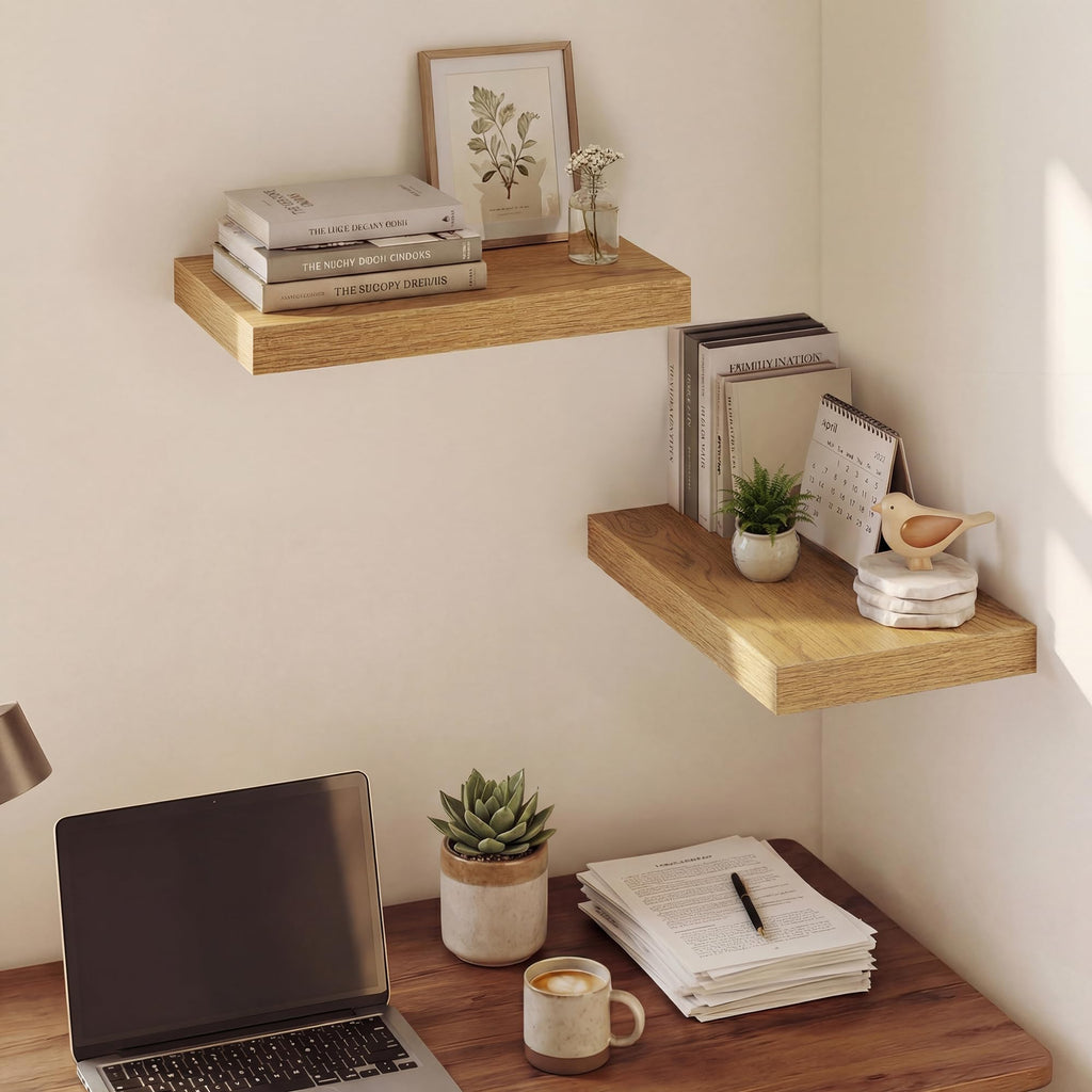 16 Inches Floating Shelves for Wall, 9.3" Deep Long Floating Shelves Set of 2, Large Display & Storage Shelf, Wall