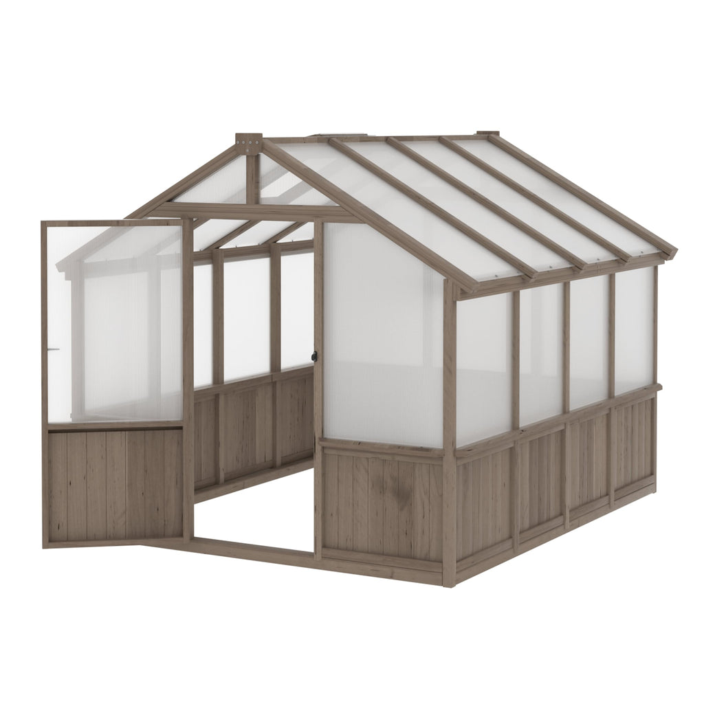 8' x 8' Wooden Polycarbonate Greenhouse with Ventilated Window & Lockable Door, 6mm Polycarbonate Panels for UV