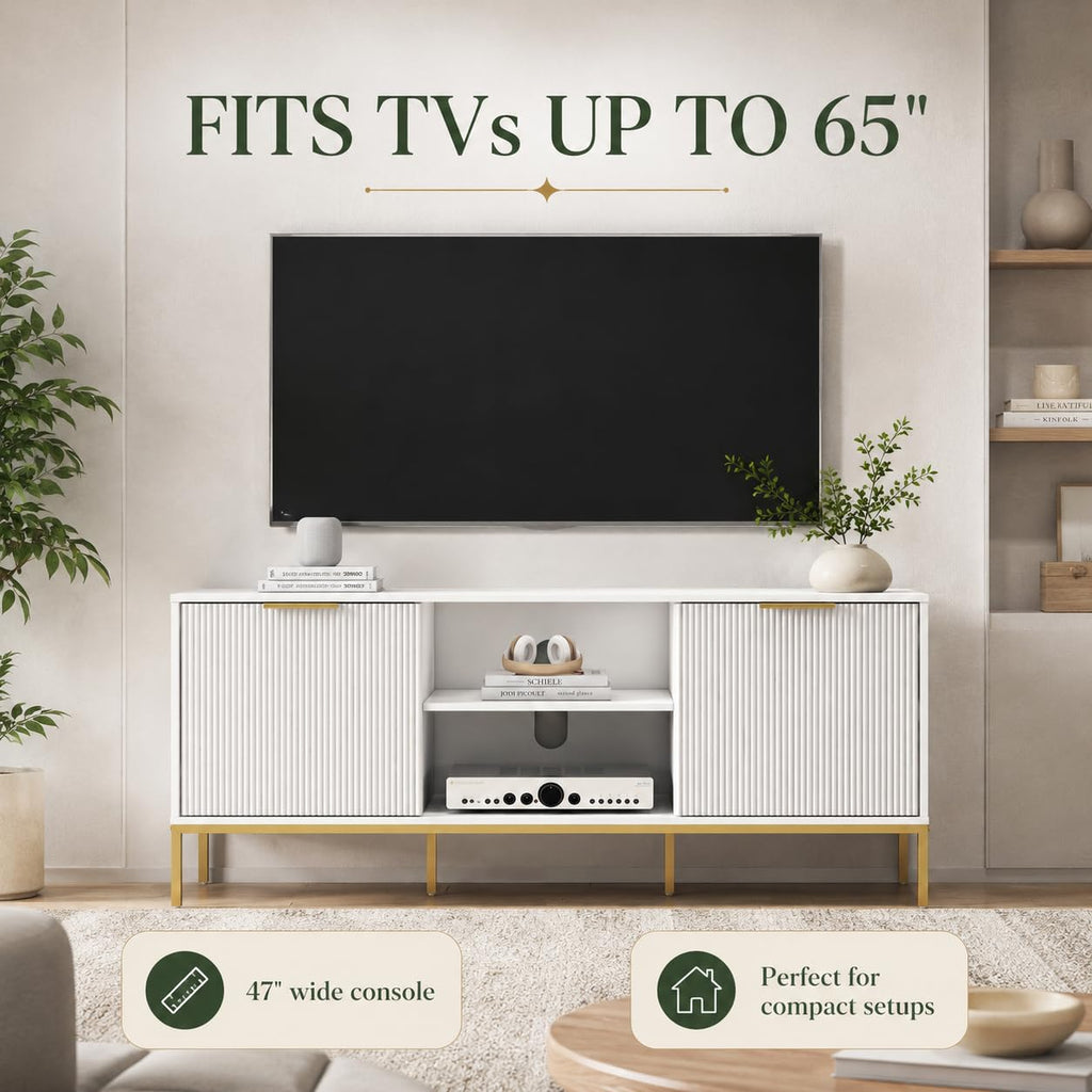 47'' White Gold TV Stand with Storage Shelf for TVs up to 65''