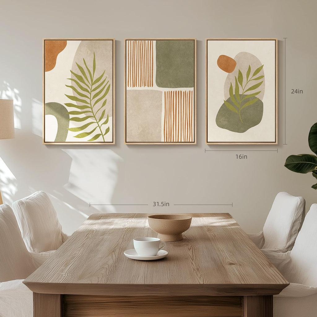 Framed Green Mid Century Modern Boho Abstract Wall Art Bedroom, 16x24 Inch