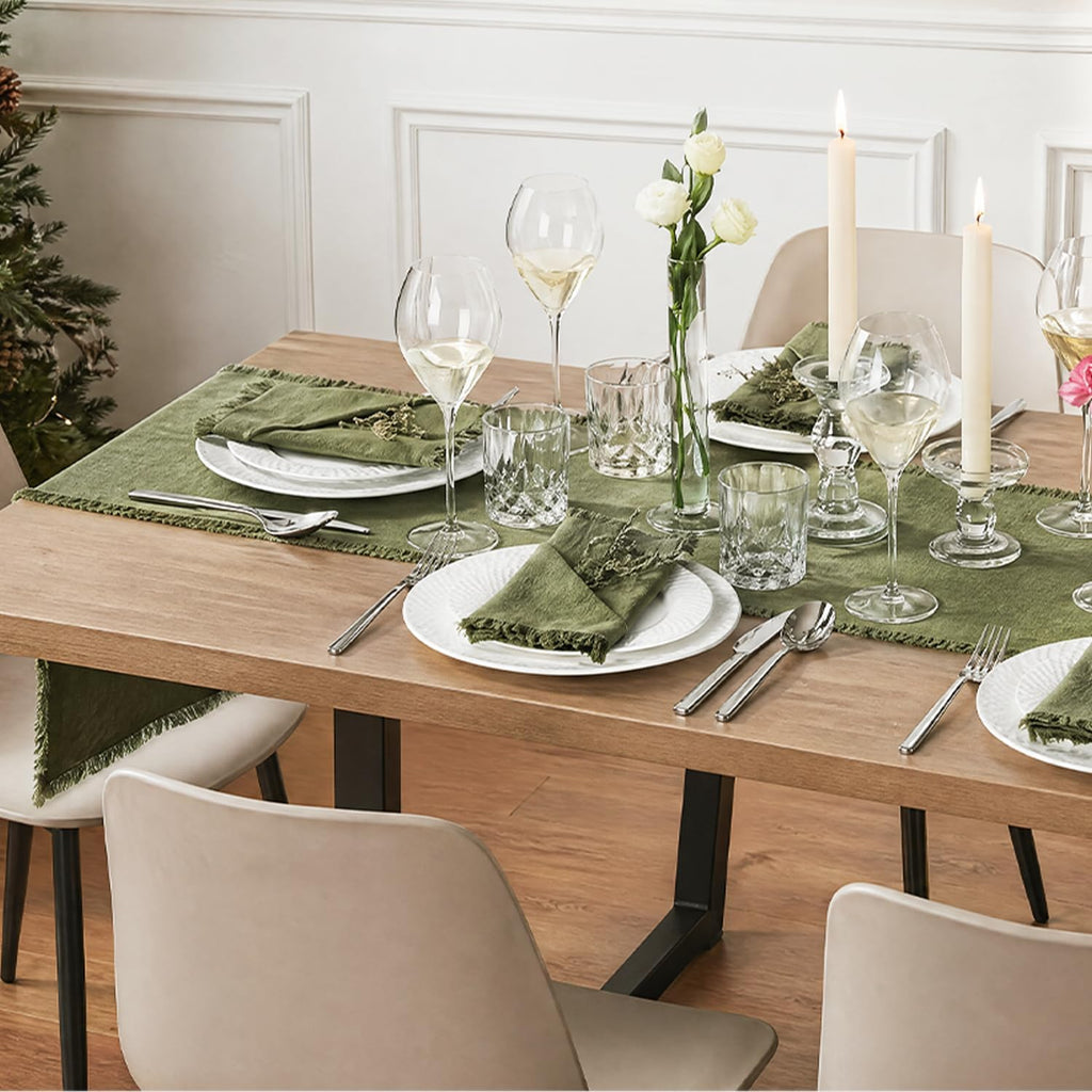 Frayed Edge Table Runner - Moss Green