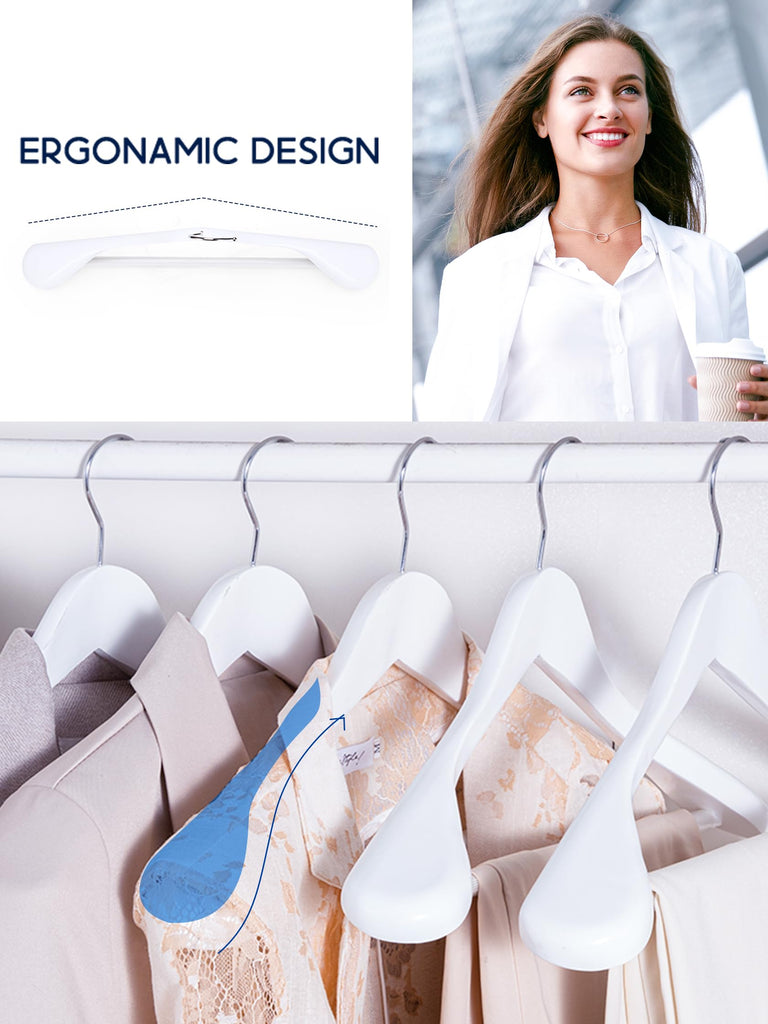 White Wooden Suit Hangers 6 Pack, Thick Wide Shoulder Hangers