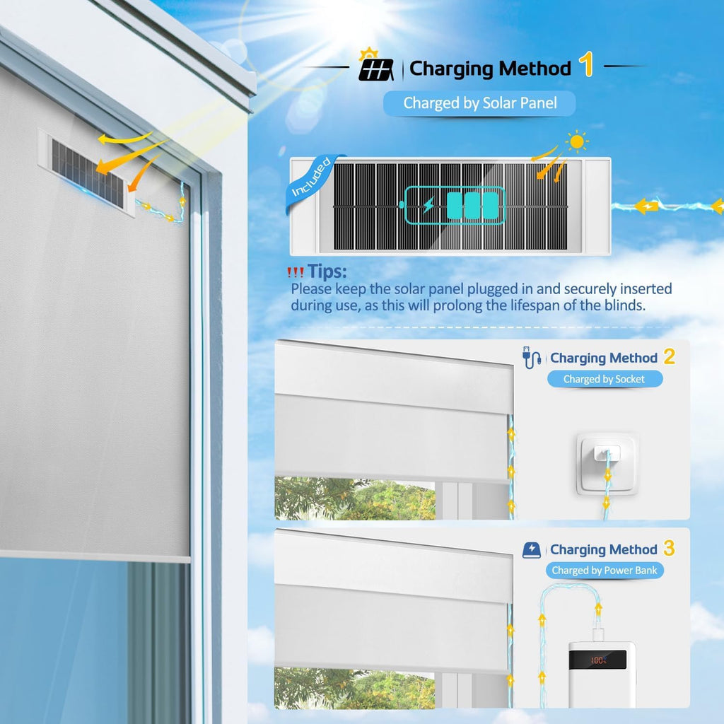 Motorized Blinds with Remote, Blackout Blinds with Solar Panel | Electric Blinds, Automatic Shades for Windows