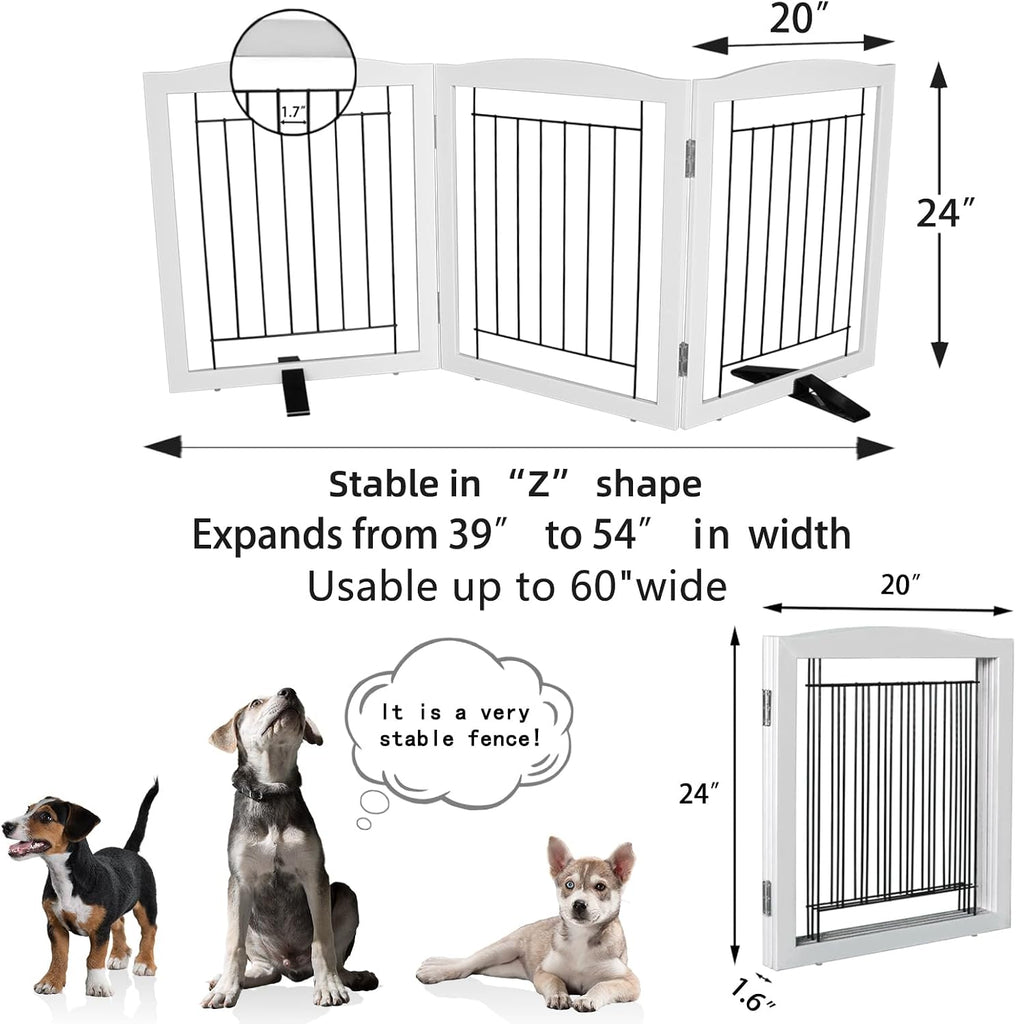 Freestanding Dog Fence Indoor, Foldable Dog Gate for Doorways, Stairs or Hallways, Sturdy Wood Extra Wide Pet Gate