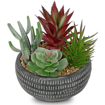 Fake Succulents in Black Cement Pot, Artificial Succulent Plants Arrangement Decor, Small Faux Potted Plants Tabletop