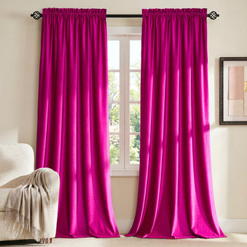 Hot Pink Velvet Curtains 84 inches: Living Room Luxury Room Darkening Curtain - Fuchsia Elegant Bedroom Thermal