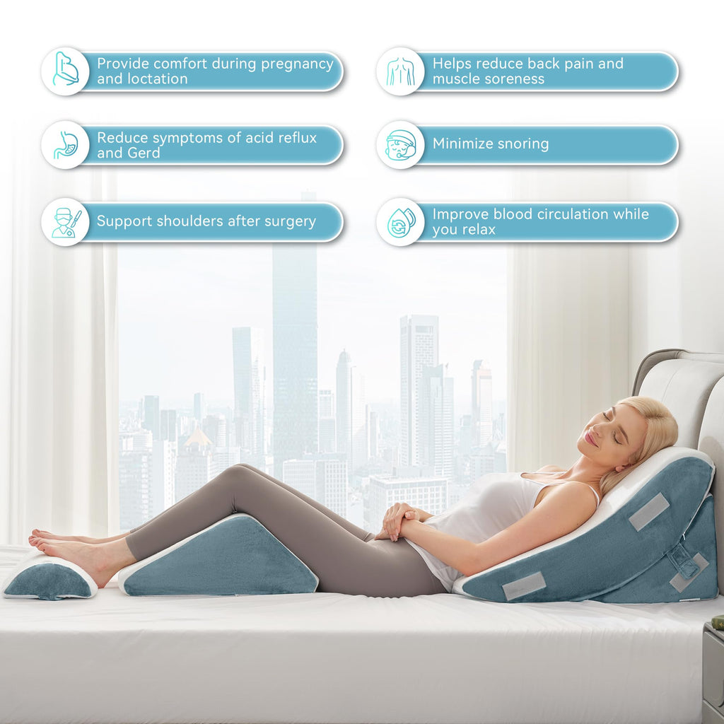 4PCS Orthopedic Bed Wedge Pillow Set for After Surgery, Memory Foam Support Pillow for Back, Neck and Leg Pain