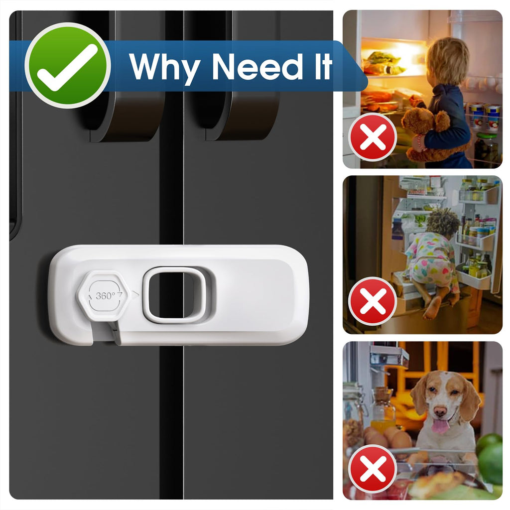 5 Pack Fridge Locks for Kids, Child Proof Refrigerator Lock with Sticky Adhesive Pads, Fridge Child Locks, RV