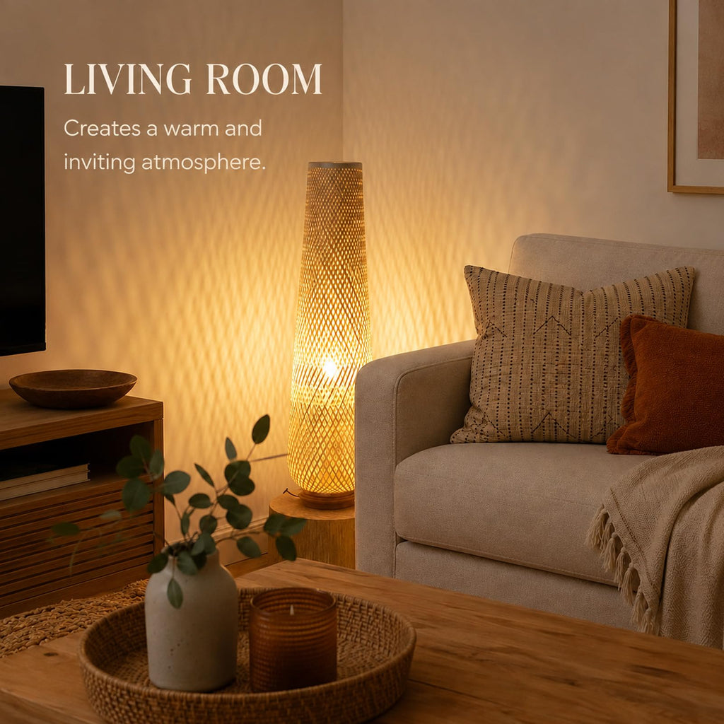 Boho Style Bamboo Woven Floor Lamp,36 in,Cozy Decor