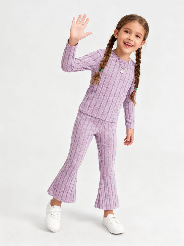 Toddler Girls Clothes Ribbed Color Block Pullover Tops + Flare Pants Set Fall Outfits