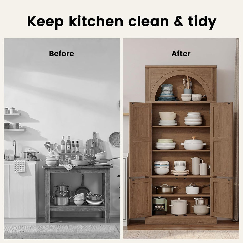 71'' Tall Kitchen Pantry Cabinet, Food Pantry Wood Cabinet,Brown | Pantry Cupboard with Adjustable