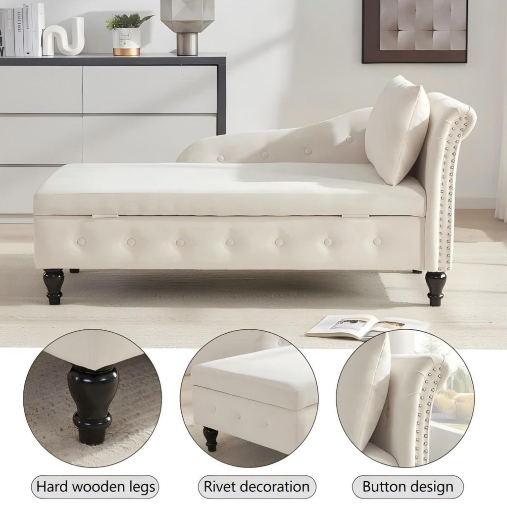 Left Chaise Lounge Indoor with Storage, Beige