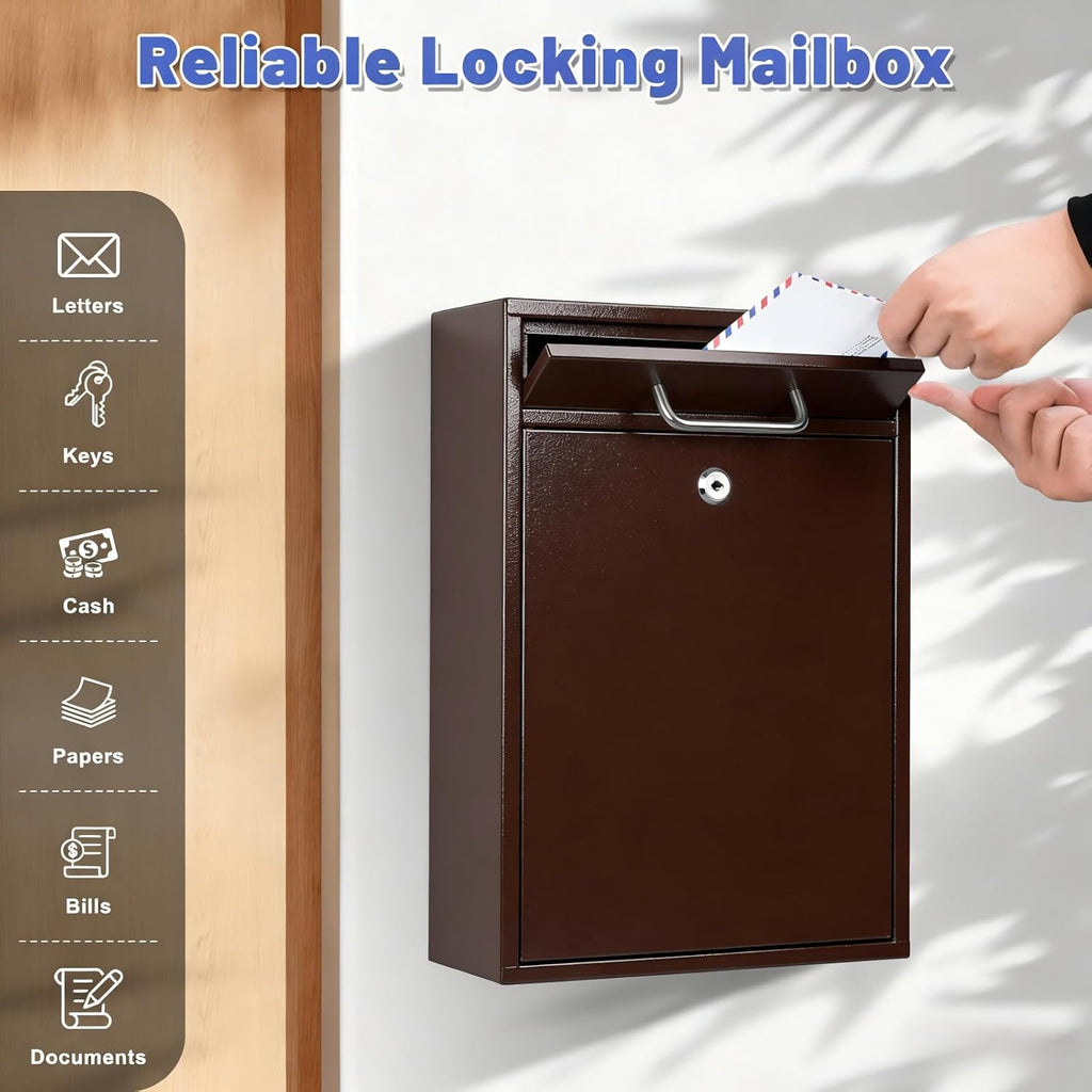 Steel Key Lock Mail Boxes Outdoor, Locking Wall Mount Mailbox, Security Lock Drop Box