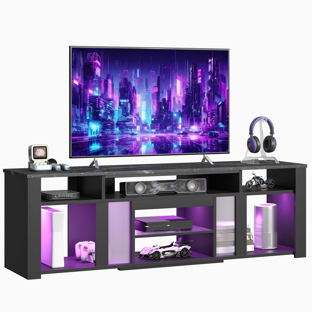 80 Inch TV Stand for 85 Inch TVs, Modern Open Entertainment Center with LED Lights & Adjustable Shelves, Media
