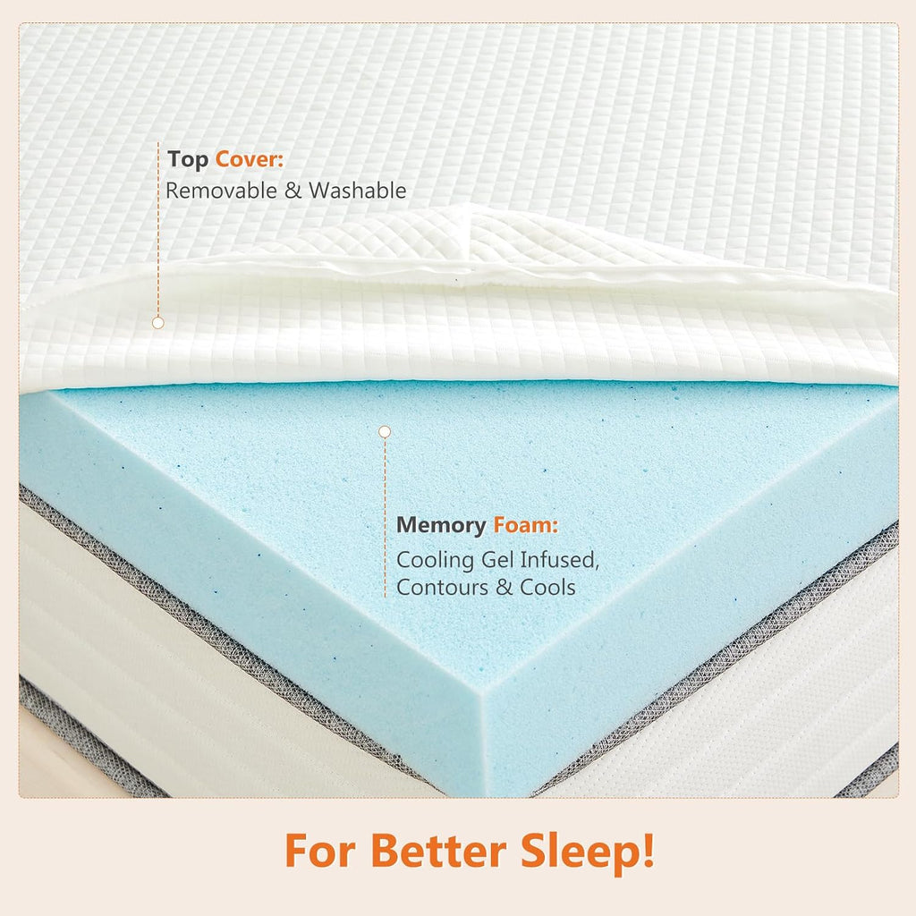 Full Mattress Topper, Memory Foam Pad, 3 Inch | Cooling Gel Infused, Removable Soft Cover, Ventilated, Sleeper Sofa