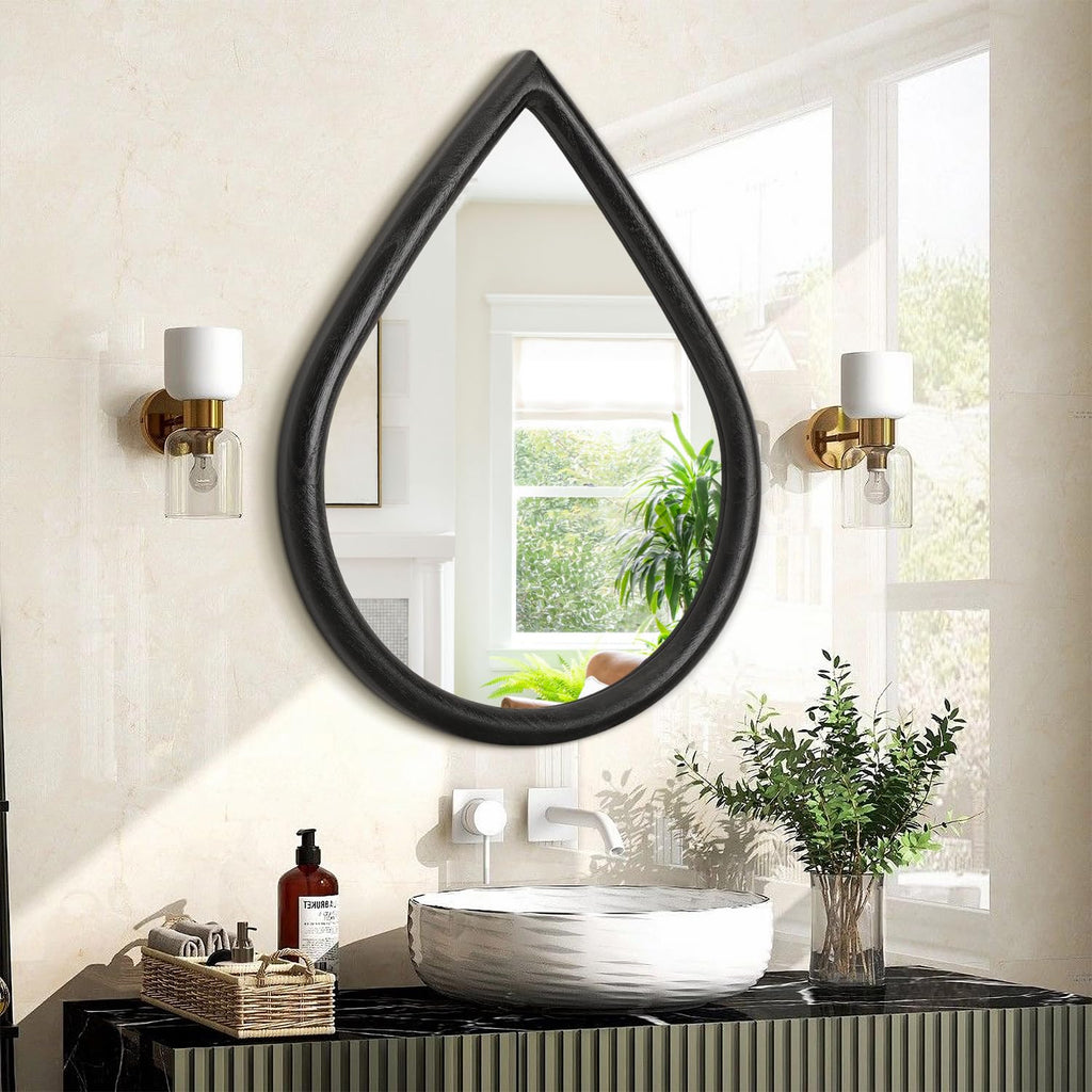 Wood Frame Mirror Black Teardrop Wall Mirror Farmhouse Rustic Decorative Irregular Wall Mirrors Living Room Vanity