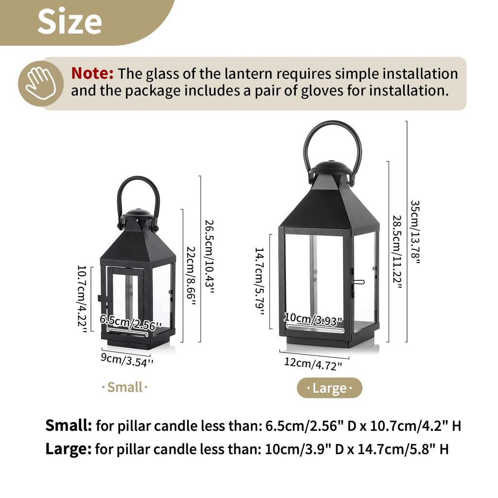 Black Decorative Candle Lantern: Metal Pillar Candle Holders