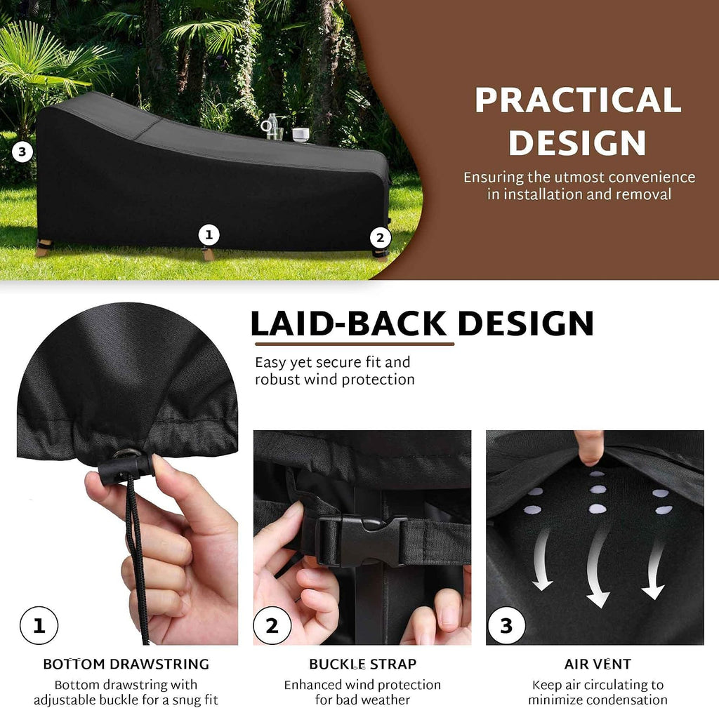 Outdoor Chaise Lounge Chair Cover 86 x 36 x 32 inch, 1 Pack | Waterproof, 600D, Heavy Duty, Black, Patio Furniture