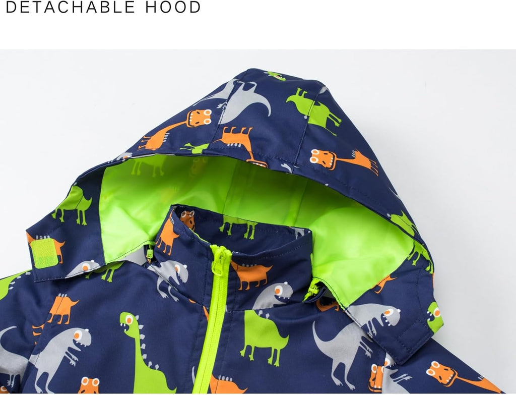 Boys Rain Jacket with Detachable Hood Lightweight Raincoats for Kids