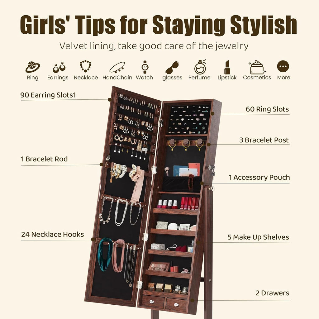 Jewelry Armoire Cabinet, Jewelry Organizer, Freestanding