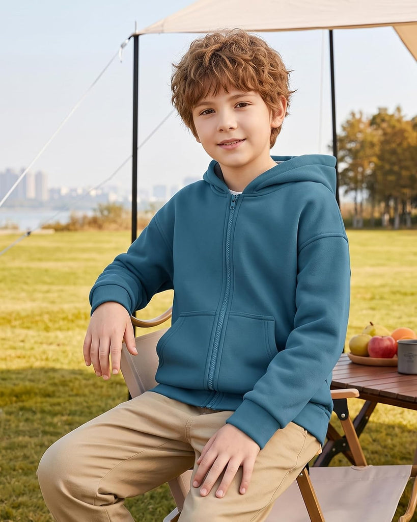 Kids Full Zip Up Hoodies Unisex Long Sleeve Soft Warm Sweatshirts