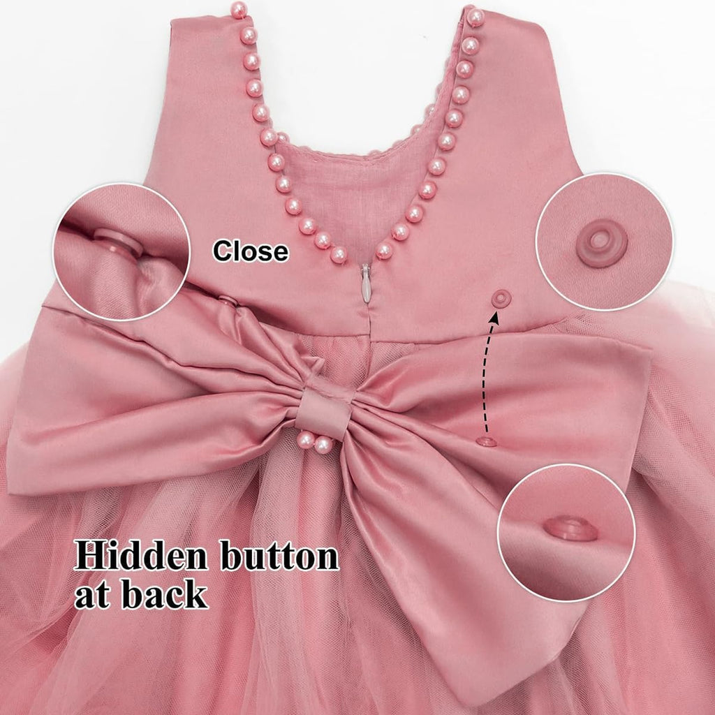 Flower Girl Dress Satin Baby Girl Formal Tulle Dress Bow Headband 0