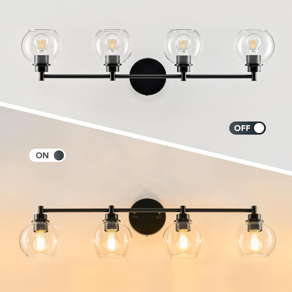 4 Light Bathroom Vanity Light Fixtures, Black Finish