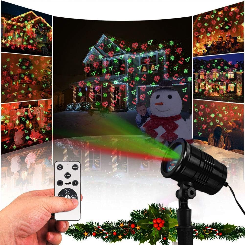 Christmas Laser Lights, Projector Lights Landscape Spotlight Red and Green Star Show with Christmas Decorative