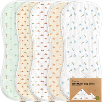 5-Pack Muslin Burp Cloths Baby Boy, Girl, Soft Absorbent Rags, Roarsome