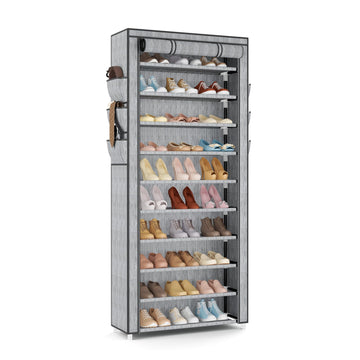 10 Tier Tall Shoe Rack with Cover Organizer Shoe Stand Light Gray