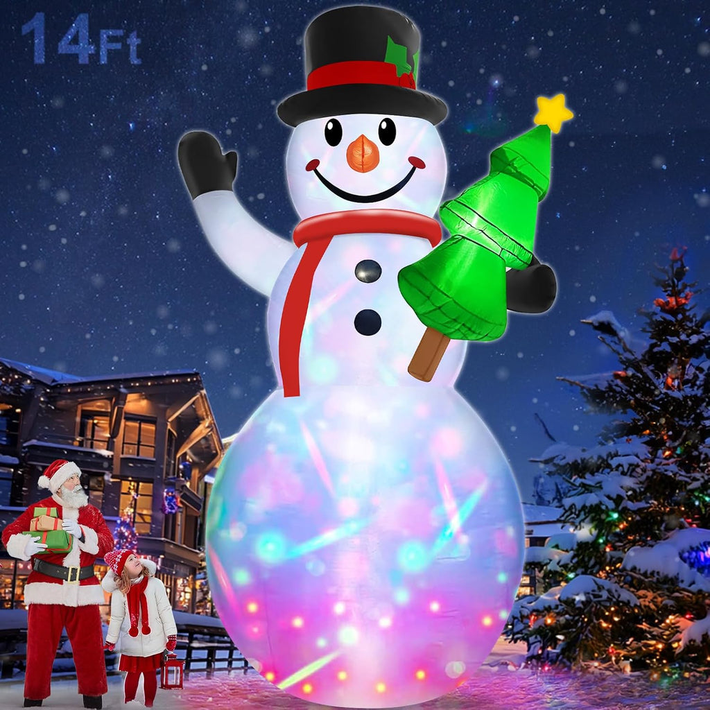 14 FT Large Christmas Inflatables Snowman with Rotating Colorful Light