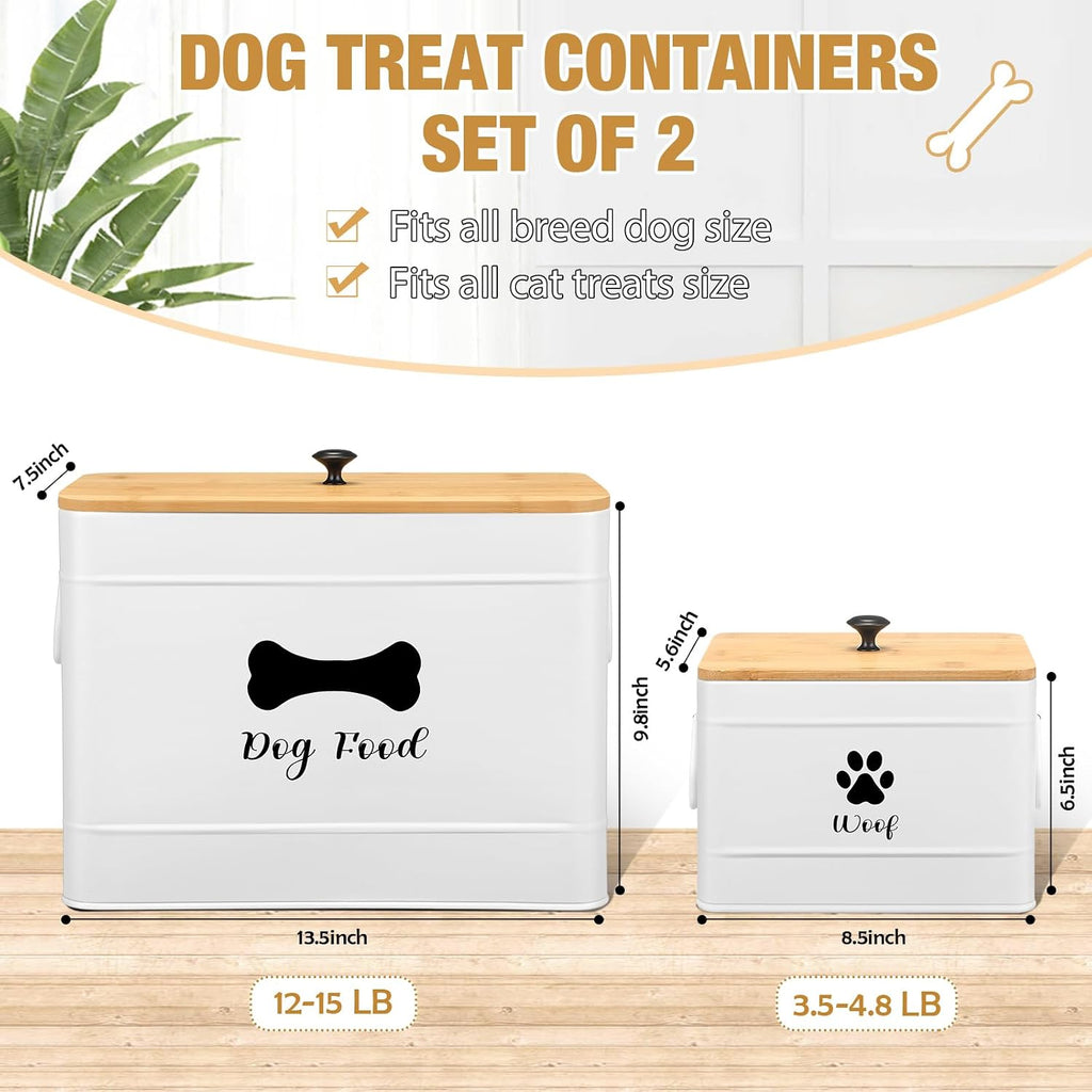 2Pcs Extra Large Metal Dog Food Containers Airtight 12&3.5 Lb, White