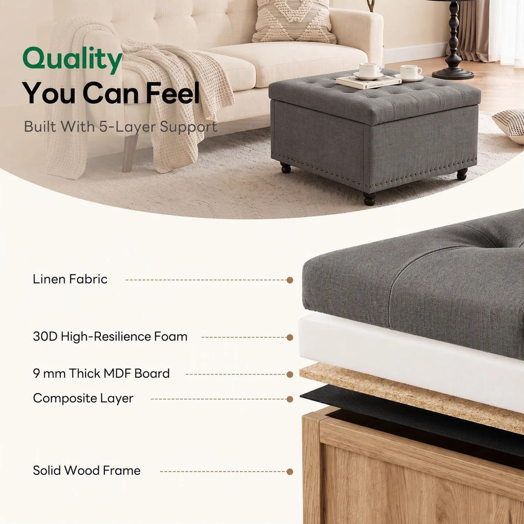 30 Inch Large Square Ottoman with Storage, Coffee Table, Dark Gray