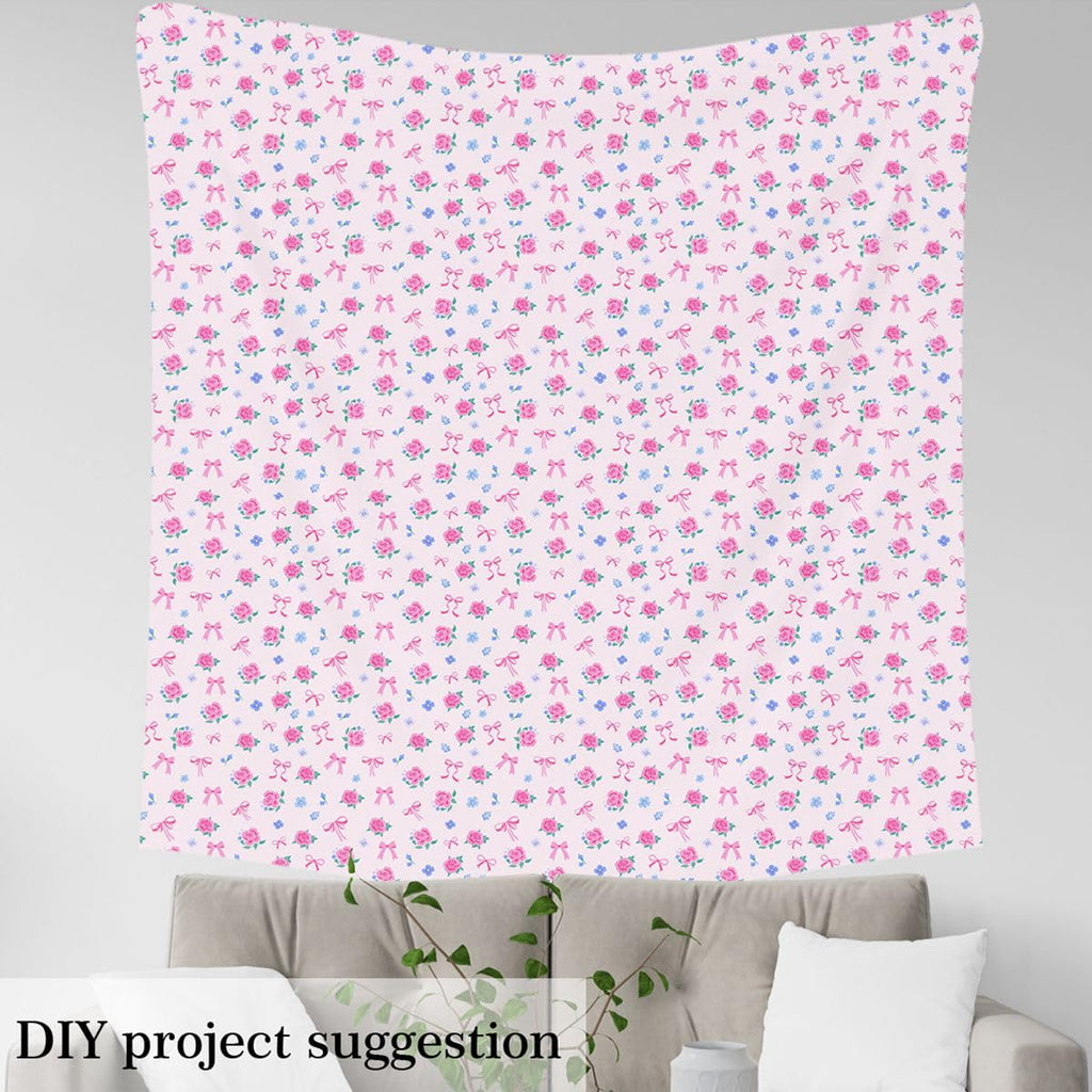 Cute Bow Fabric by The Yard Romantic Rose Flower Upholstery Fabric Bow Tie Floral Indoor Decor for DIY Sewing Craft