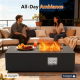 2-Piece 42 Inch Rectangular Propane Fire Pit for Outside Patio with Hidden Tank Table, 50,000 BTU Fireplaces with Glass Wind Guard