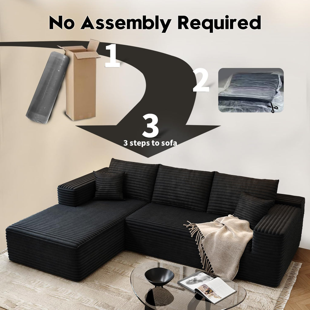 107.5" Cloud Modular Sectional Sofa Couch with L-Shape Chaise, Modern Minimalist Upholstered Couches Bedroom, Deep Seat