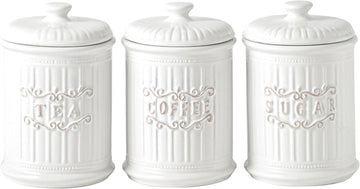 Doric Scroll Ceramic Canisters Sets For The Kitchen Canisters For Countertop Airtight Coffee Canisters - Set of 3